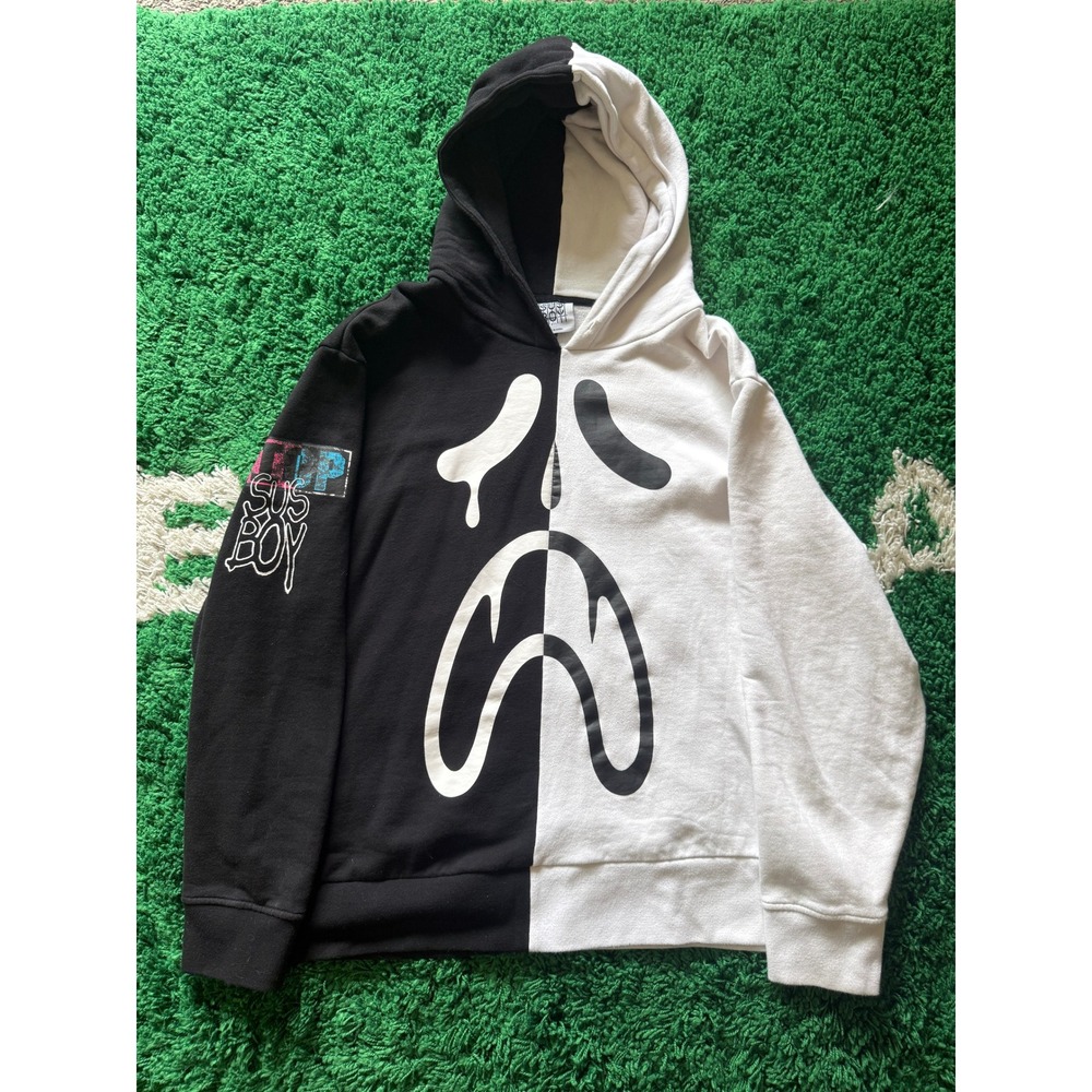 SUS BOY Lil Peep Split Hoodie Black White Graphic Sweatshirt XL